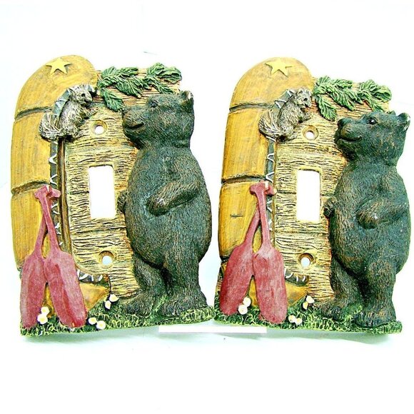 2 Resin Black Bear Canoe Single Light Switch Cover - Picture 1 of 7